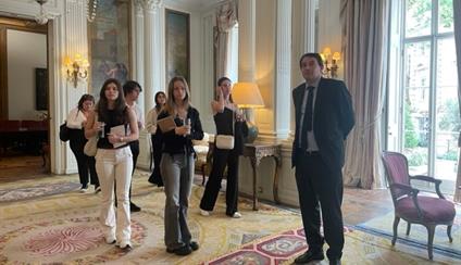 Students with scholarships from the Cañada Blanch Foundation visit the Embassy