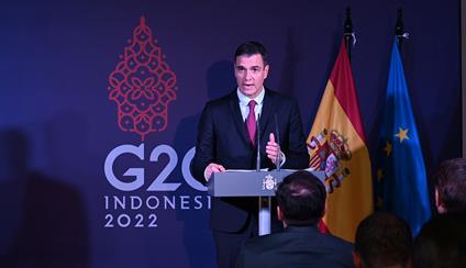 President Sánchez participates in the G20 Summit, urges Russia to end war to put an end to the energy and food crises